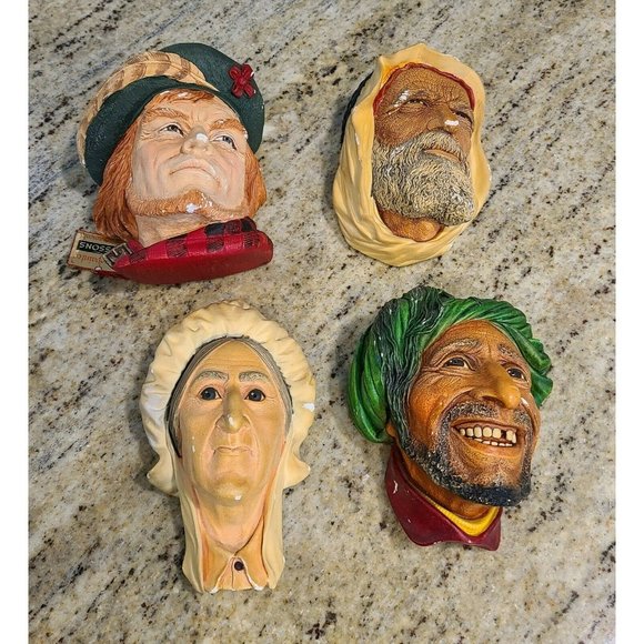 Bosson Chalkware Head Lot of 4.  Rob Roy. Betsey. Arab. Turbin - Picture 1 of 11